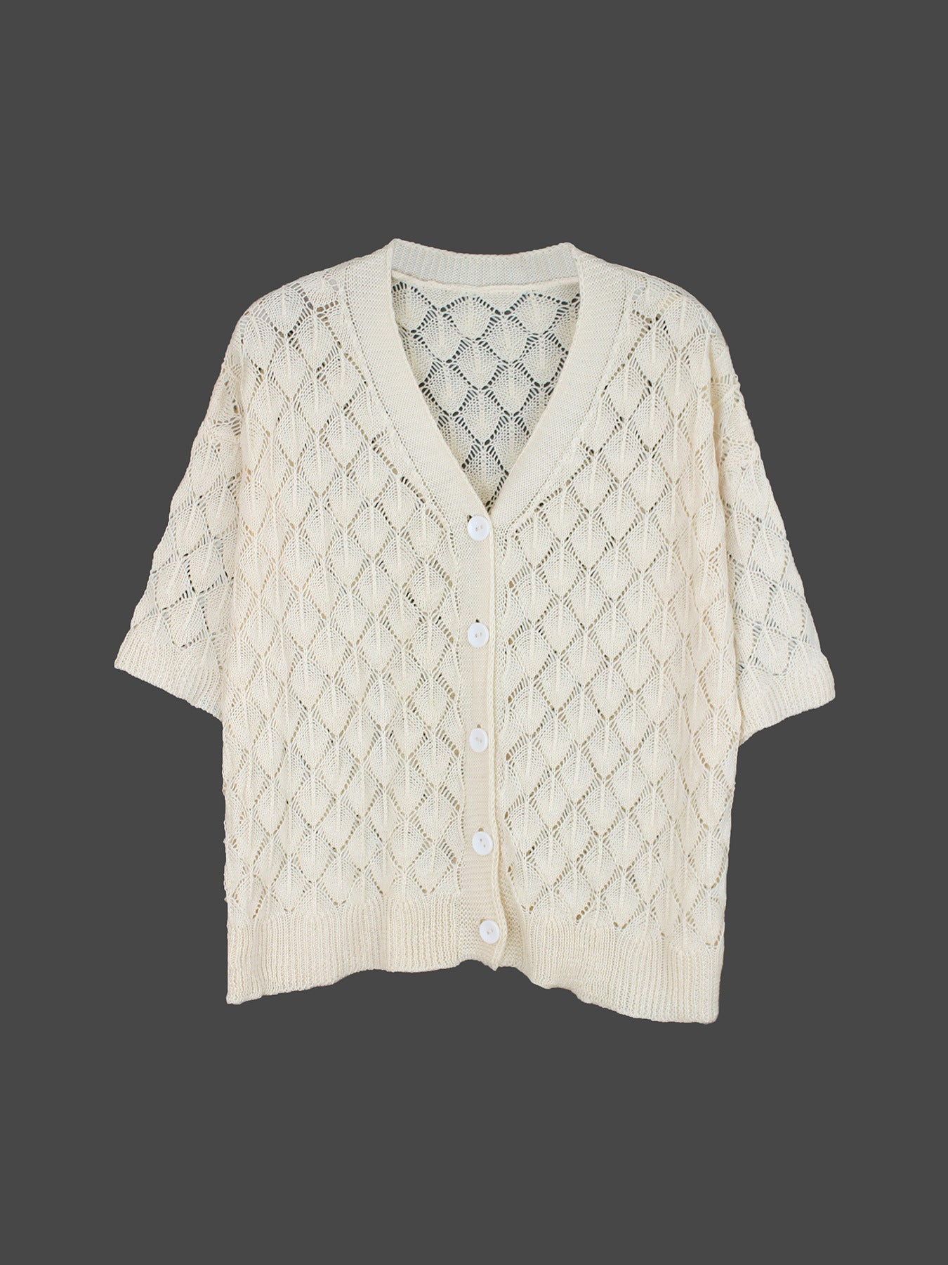 Ladies airy knit cardigan with open front and delicate lace pattern Ivyshape