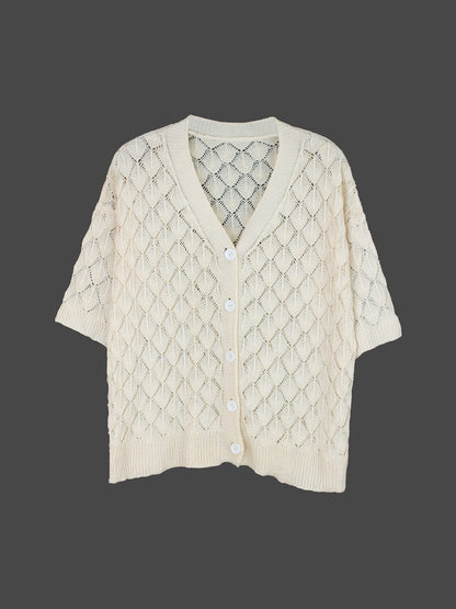 Ladies airy knit cardigan with open front and delicate lace pattern Ivyshape