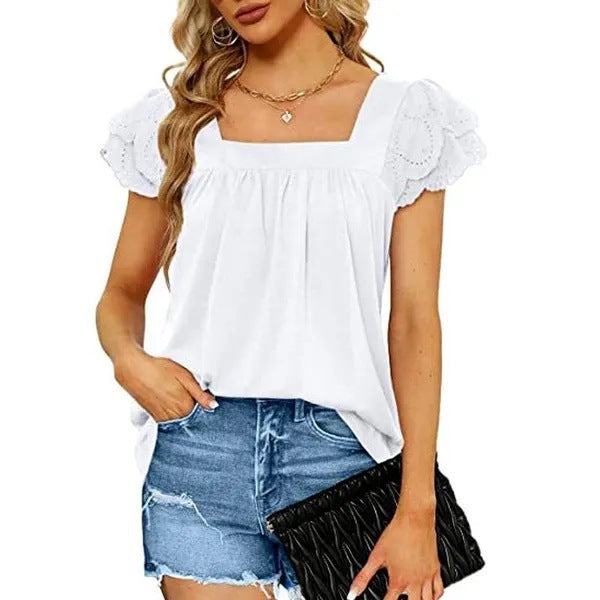 Women’s blouses with square neckline and ruffled hems Ivyshape