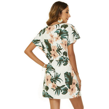 Women's Casual V-Neck Drawstring Mini Dress Ivyshape
