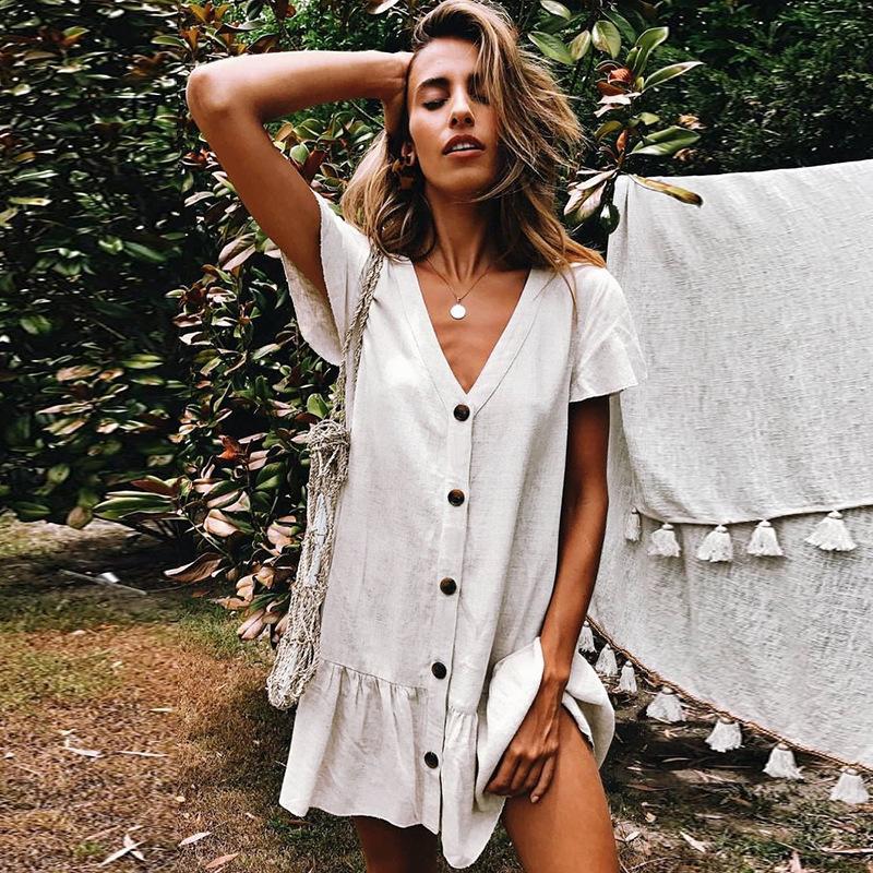 Women's Shirt Dress with Button Details and Voluminous Sleeves Ivyshape