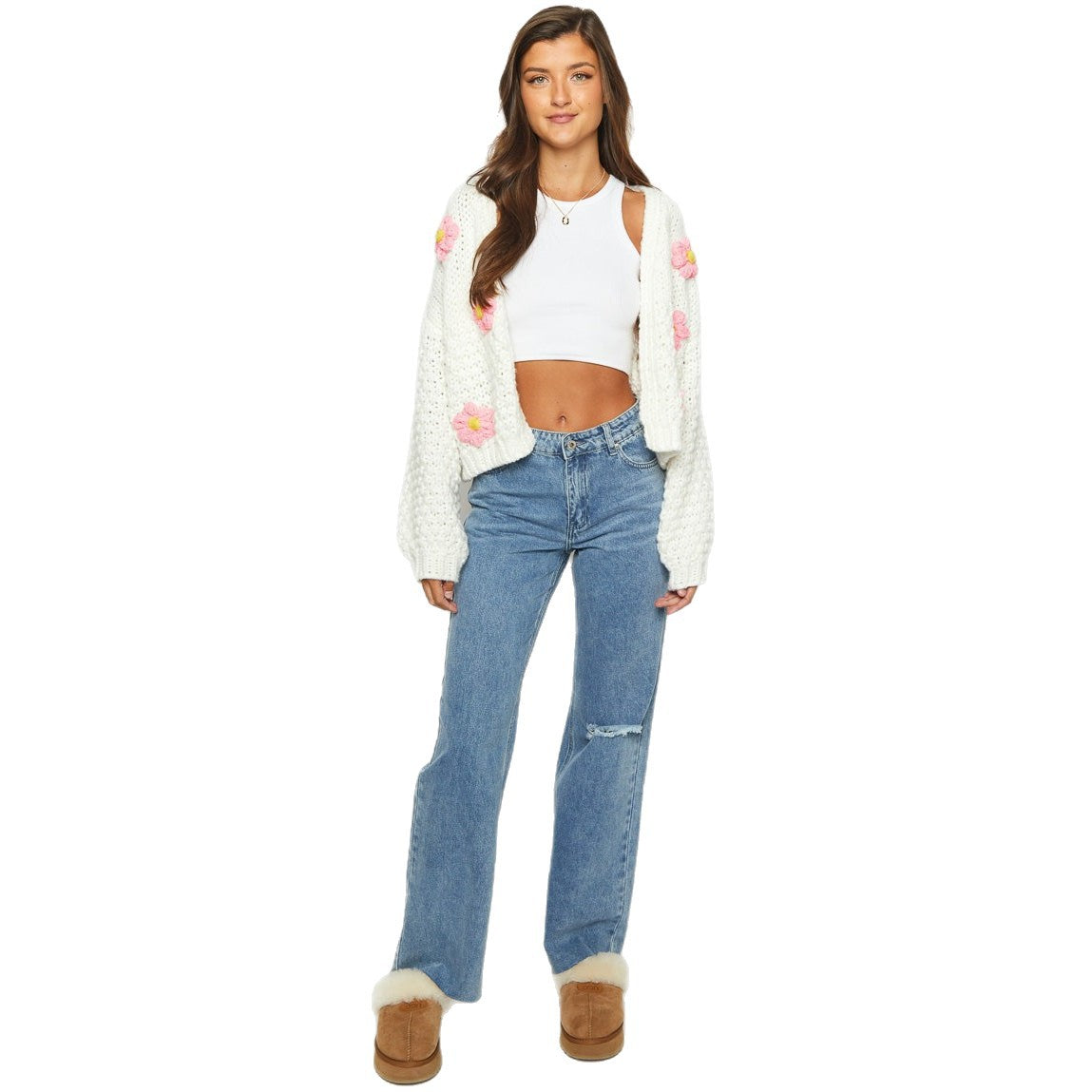 Women's cardigan with colorful floral pattern and casual cut Ivyshape