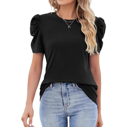 Ladies Puff Sleeve Leisure T-Shirt Ivyshape