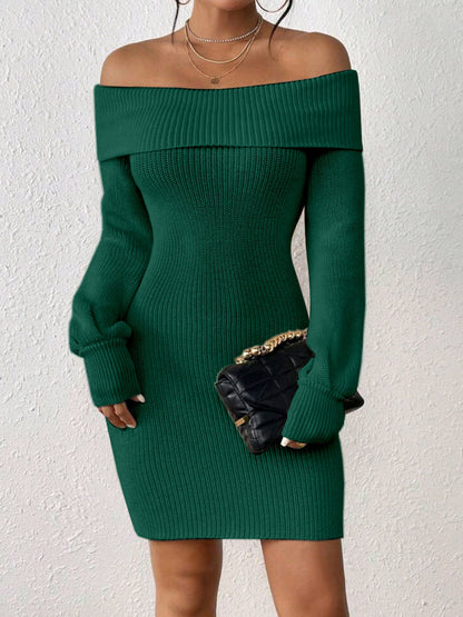 Women's knitted dress with off-shoulder design Ivyshape