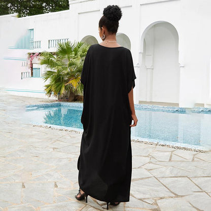 Ladies Maxi Kaftan with floral embroidery pattern and airy sleeves Ivyshape