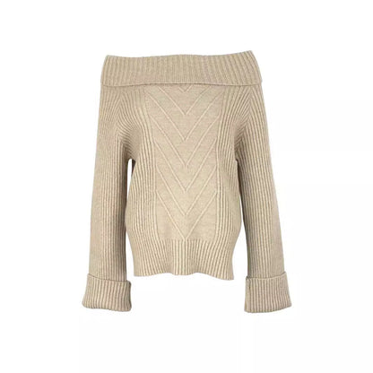 Women's Off-Shoulder Knit Sweater with Wide Hem and Ribbed Texture Ivyshape