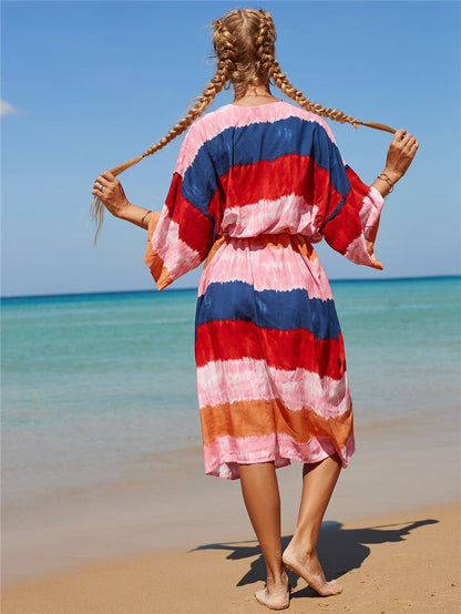 Women's beach kimono with modern stripe design Ivyshape