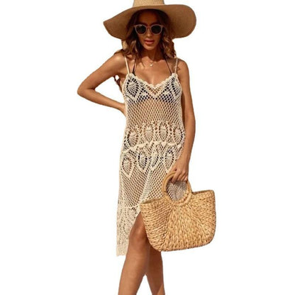 Women's crochet beach cover-up with floral details and side slit Ivyshape