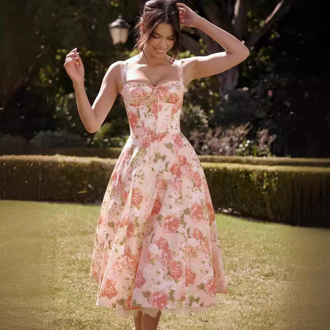 Camila - Abito midi floreale con corsetto
