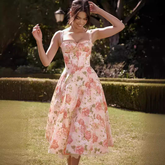 Camila - Abito midi floreale con corsetto