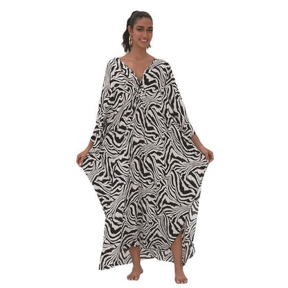 Women's Kaftan Dress with Elegant V-Neck and Wide Swinging Sleeves Ivyshape