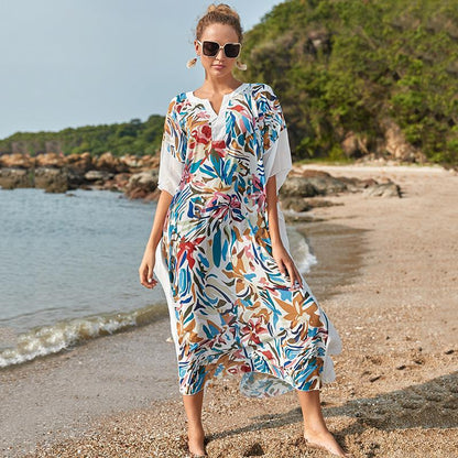 Ladies elegant beach robe with modern floral pattern Ivyshape