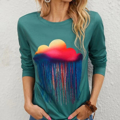 Women's Long Sleeve Shirt with Colorful Graphic Design Ivyshape