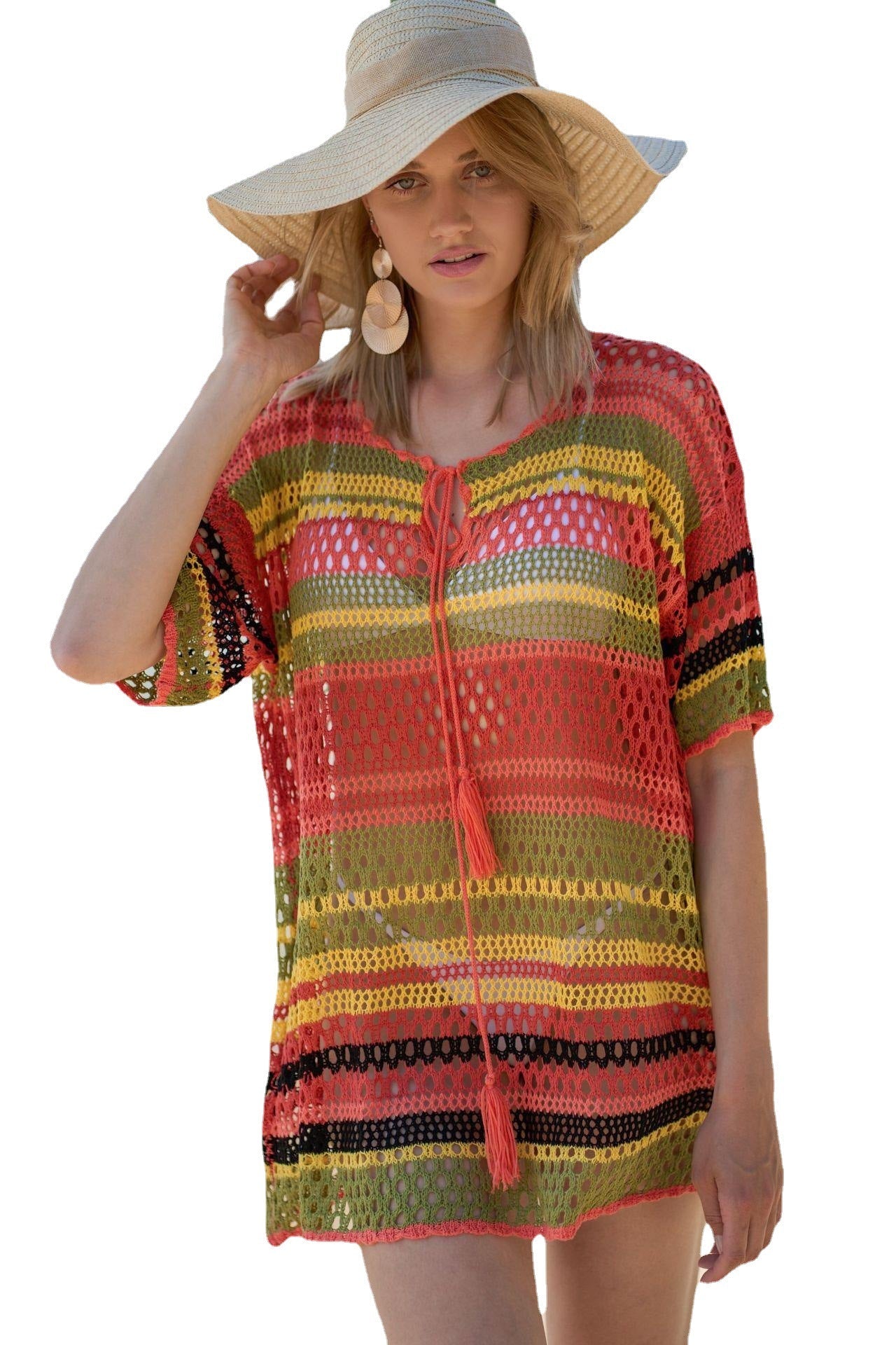Women’s Casual Crochet Beach Tunic with Fringes Ivyshape