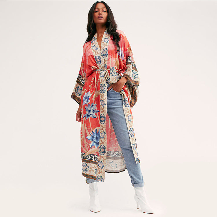 Women's Boho Style Beach Tunic with Floral Pattern and Elegant Cut Ivyshape