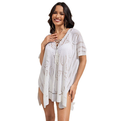 Women Crochet Beach Cover-Up with Lacing Ivyshape