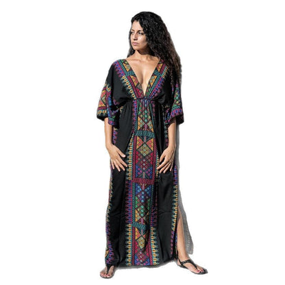 Women Boho-Style Maxi Dress with Colorful Embroidery Ivyshape