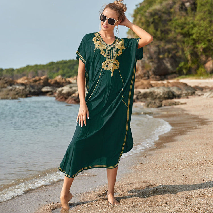 Women's Elegant Beach Kaftan with Intricate Embroidery Ivyshape