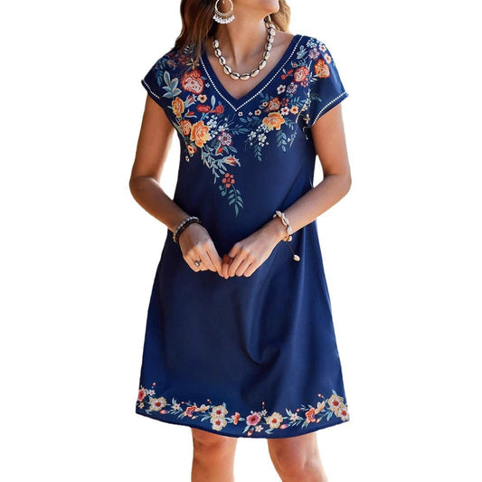 Women's Embroidered V-Neck Summer Dress Ivyshape