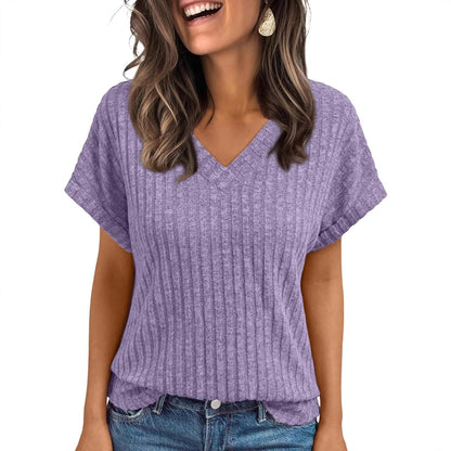 Women V-Neck Ribbed Top Ivyshape