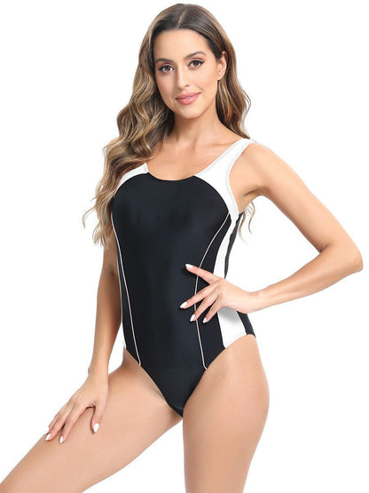 Ladies sporty one-piece swimsuit with figure-flattering cut and stylish contrast accents Ivyshape