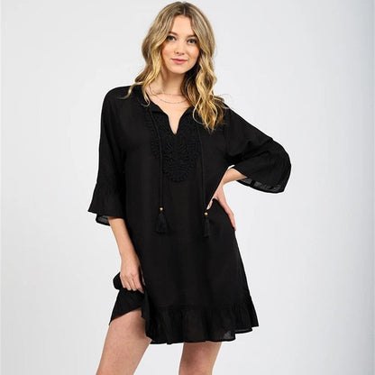 Women's beach tunic with elegant crochet pattern and ruffle details Ivyshape