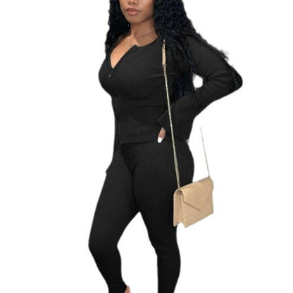Women Ribbed Knit Zip-Up Active Set Ivyshape