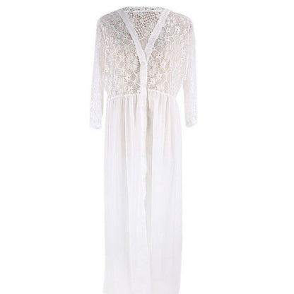 Women's elegant beach cover-up with romantic crochet accents and airy silhouette Ivyshape