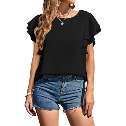 Ladies Romantic Ruffle Blouse with Light Cut Ivyshape