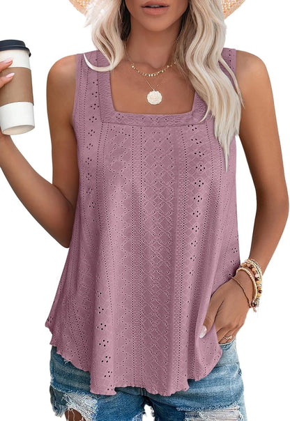 Ladies' top with square neckline and eyelet details Ivyshape