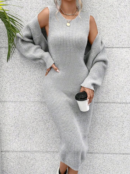 Ladies knitted dress with open shoulder design and loose fit Ivyshape
