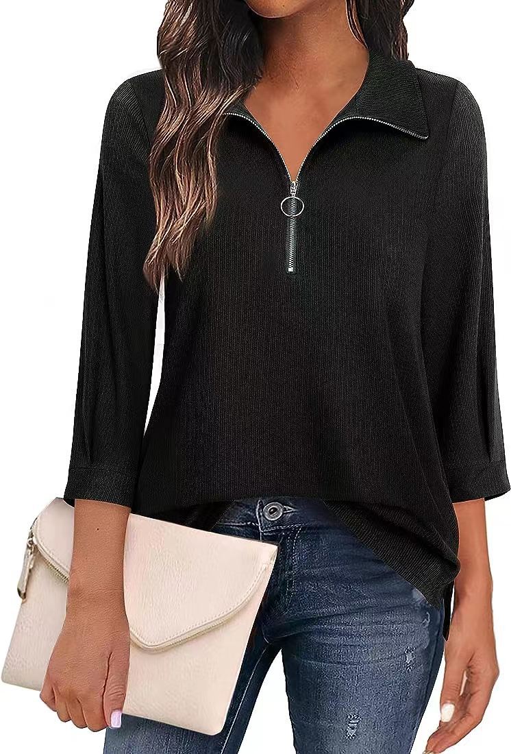 Women's Casual Sweatshirt with Short Zipper Placket and Fashionable Cut Ivyshape