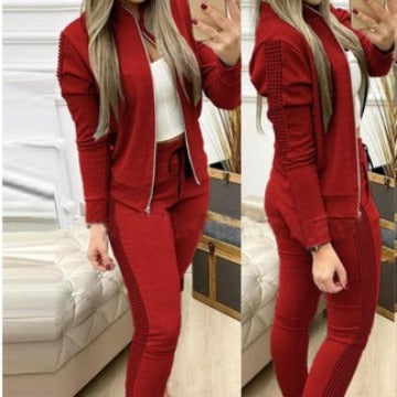 Women's Sporty Leisurewear Set with Side Check Pattern Decoration Ivyshape