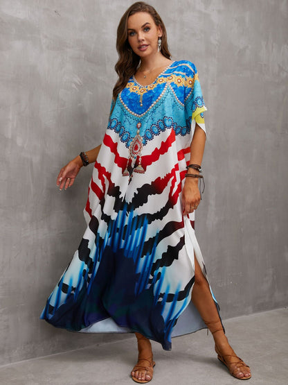 Ladies kaftan dress with majestic animal motif and side slits Ivyshape