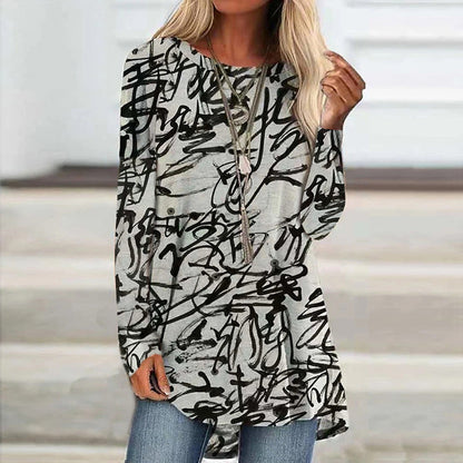 Women's Long Sleeve Tunic with Modern Pattern Ivyshape