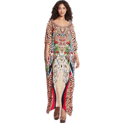 Ladies beach dress in stylish animal print and elegant accents Ivyshape
