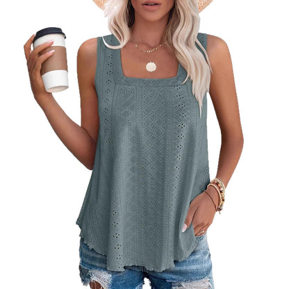 Ladies' top with square neckline and eyelet details Ivyshape