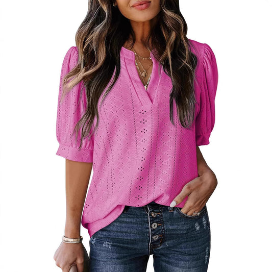 Women Puff Sleeve Lace Blouse Ivyshape