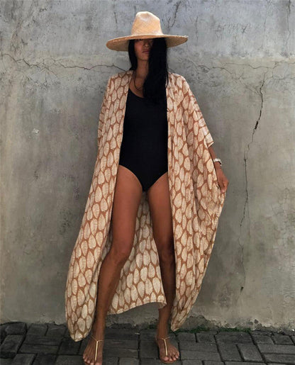 Women's Beach Kimono with Airy Cut and Festive Leaf Design Ivyshape