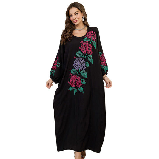 Women's Cotton Maxi Dress with Floral Embroidery Design Ivyshape
