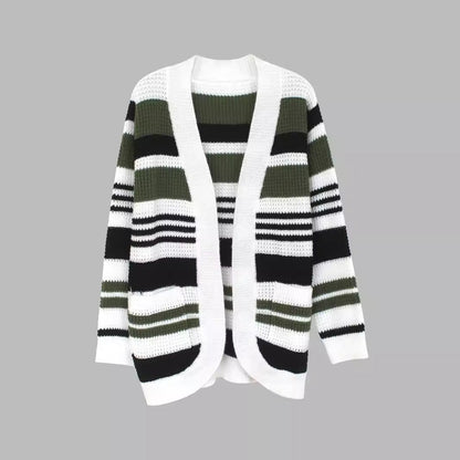 Women's casual knit cardigan with colorful striped pattern Ivyshape
