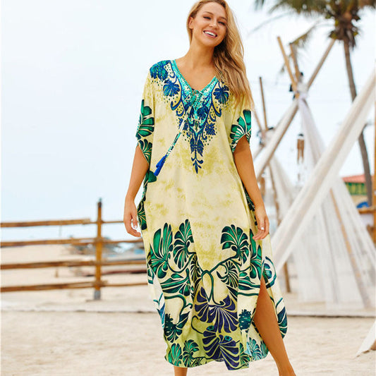 Ladies beach tunic with exclusive floral design and side slits Ivyshape