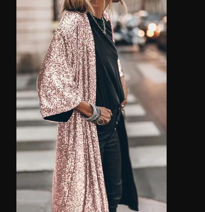 Ladies glittering kimono-style overlay with wide sleeves Ivyshape