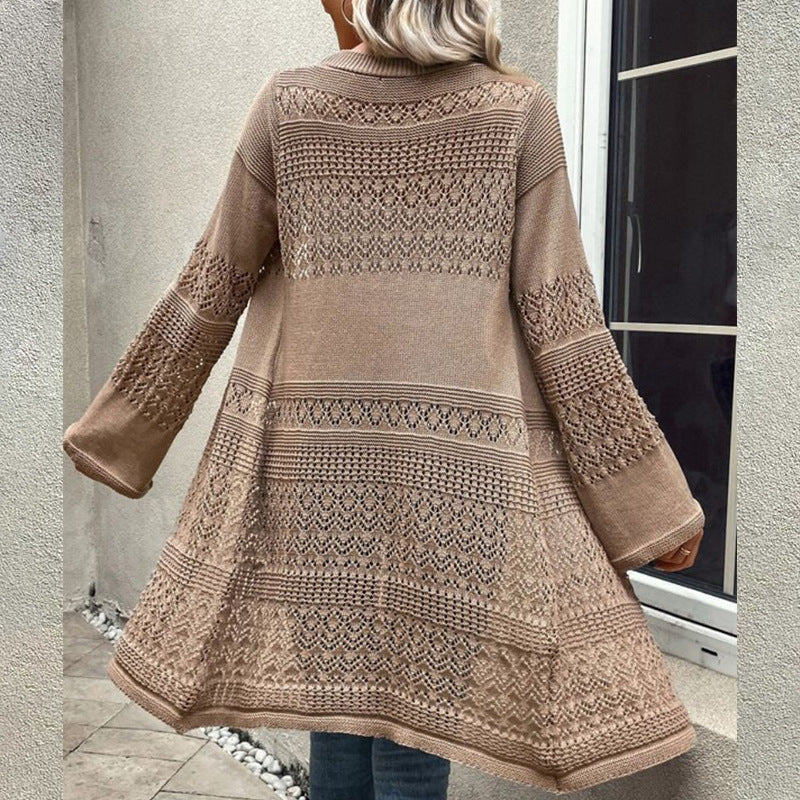 Ladies cardigan with elegant lace pattern and open sleeves Ivyshape