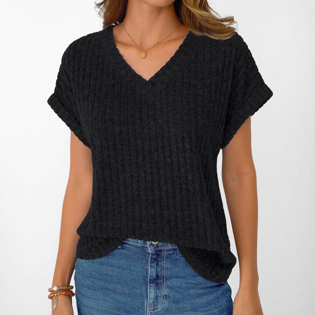Women V-Neck Ribbed Top Ivyshape