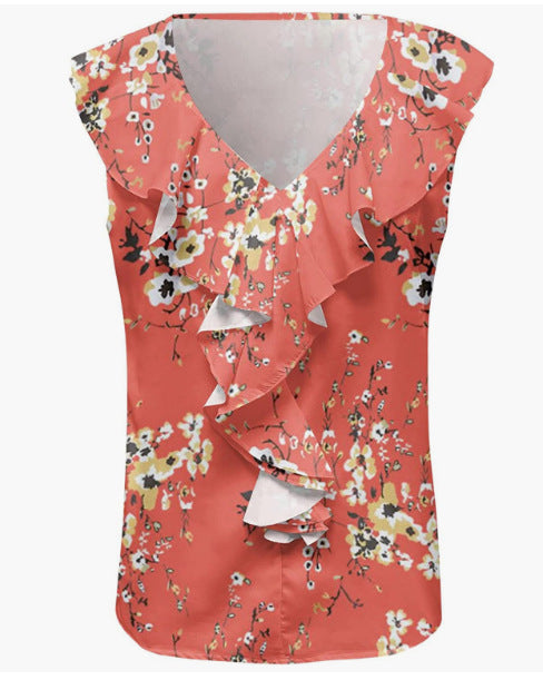 Ladies' elegant blouse shirt with voluminous ruffled hem and V-neck Ivyshape