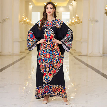 Ladies Maxi Kaftan with colorful floral embroidery design Ivyshape