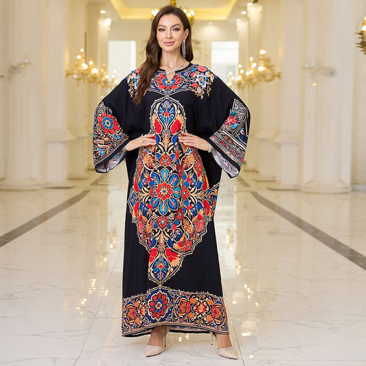 Ladies Maxi Kaftan with colorful floral embroidery design Ivyshape