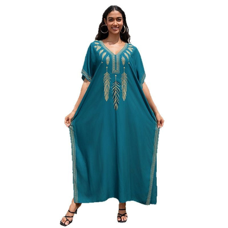 Women's airy kaftan with elegant embroidery design and side slits Ivyshape