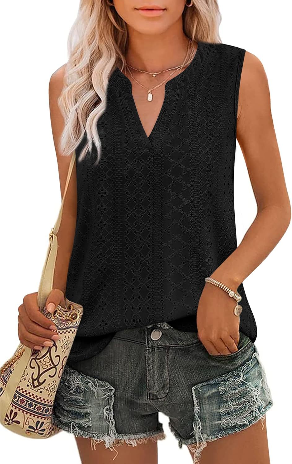 Sleeveless Broderie Anglaise Top for Women Ivyshape